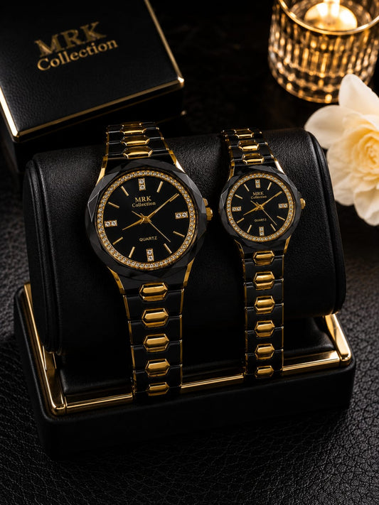 MRK Collection Couple Watch Set - Black Gold in box