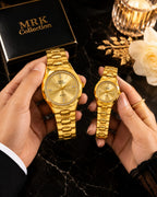 MRK Collection Couple Watch Set - Full Gold in hands