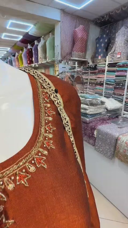 Rust Brown Embroidered Sharara 3-Piece – Formal & Party Wear