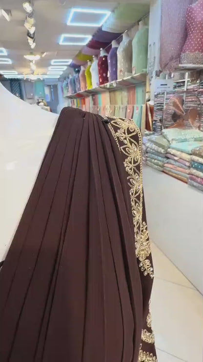 Dark Brown Heavy Embroidered Ready-to-Wear Saree Style Suit – Formal & Wedding Wear