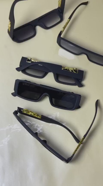 Unisex Rectangular Sunglasses | UV400 | Leopard Logo Detail | Black | Btssameroo