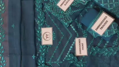 Heavy Sequence Embroidered Chiffon Unstitched Suit – Teal Blue