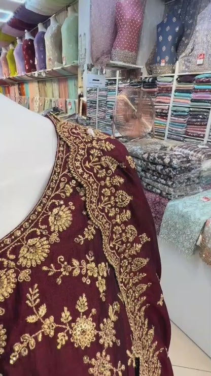 Maroon Heavy Embroidered Lehenga Style 3-Piece – Bridal & Wedding Wear