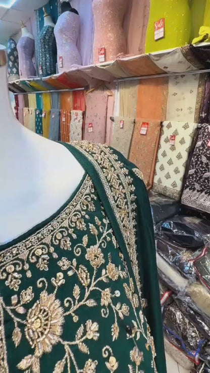 Dark Green Heavy Embroidered Sharara 3-Piece – Formal & Wedding Wear