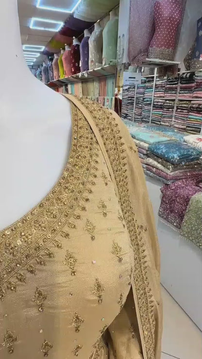 Golden Embroidered Anarkali 3-Piece Suit – Bridal & Occasion Wear