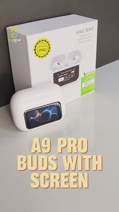 A9 Pro Smart Wireless Earbuds with LED Touch Screen Case – White