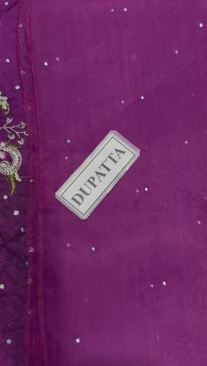 Sequence & Adda Work Raw Silk Unstitched Suit with Organza Dupatta – Purple