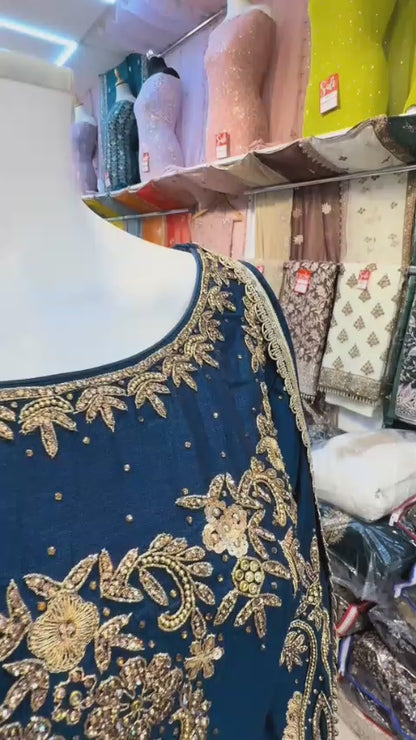 Navy Blue Heavy Embroidered Sharara 3-Piece – Formal & Wedding Wear