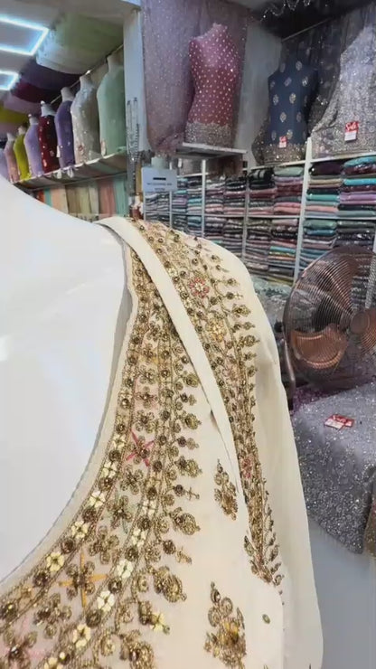 Heavy Embroidered Sharara 3-Piece – Black & Off-White | Wedding & Formal Wear