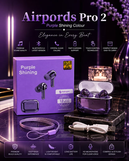 Airpods Pro 2 Purple Shining Colour – Box with Earbuds, Case, Cable & Strap