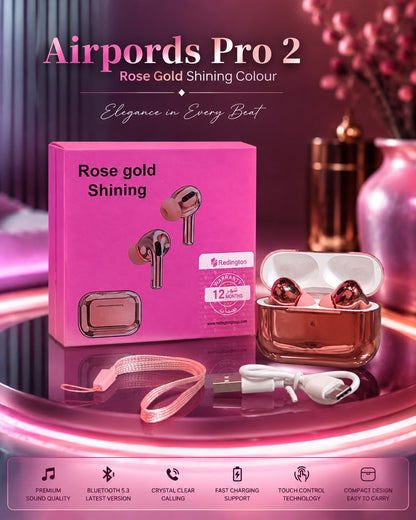 Airpods Pro 2 Rose Gold Shining Colour – Box with Earbuds, Case, Cable & Strap