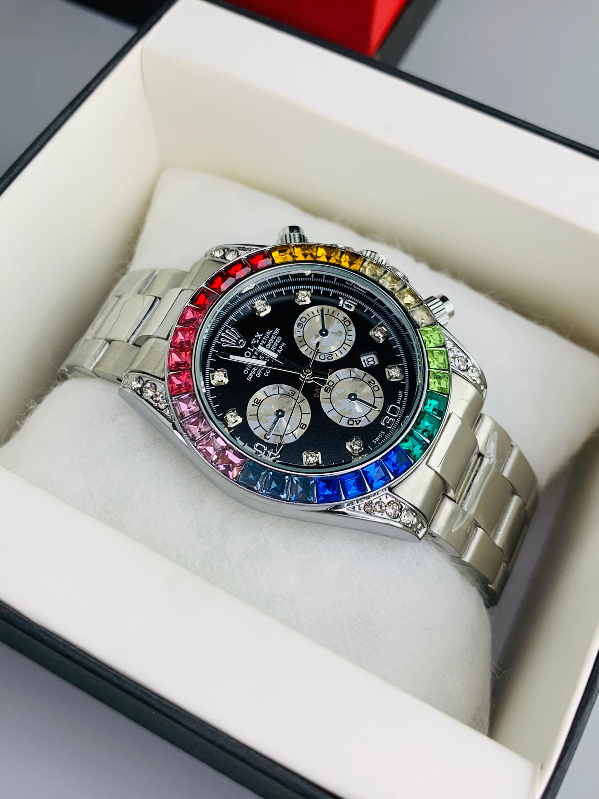 Rainbow Bezel Chronograph Watch - Back View