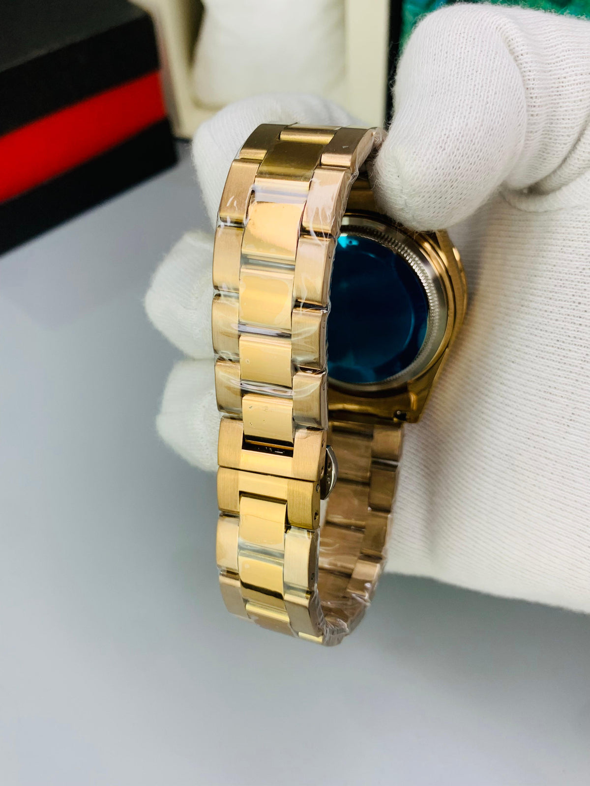 Rainbow Bezel Chronograph Watch - Rose Gold Back