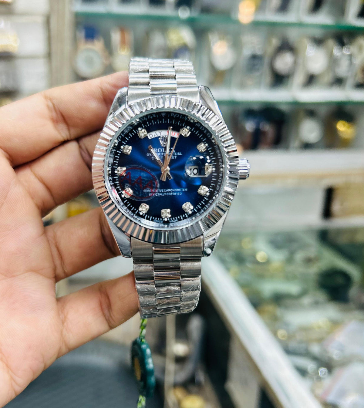 Day-Date Style Watch - Green Diamond Dial