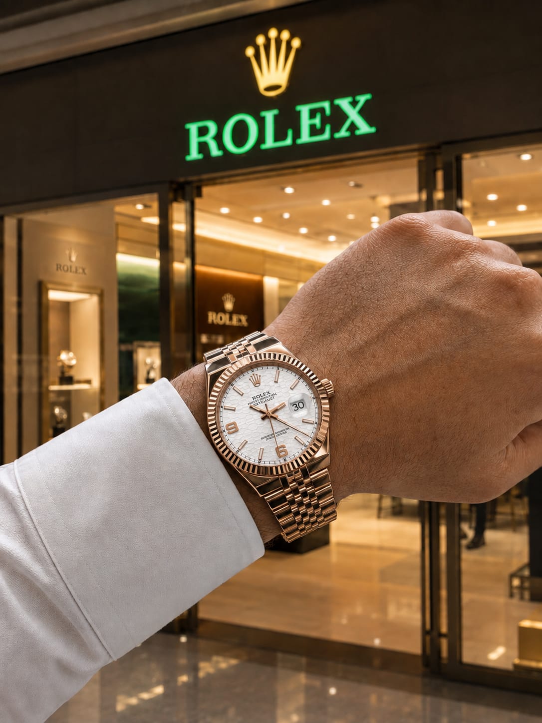 Luxury Day-Date Rose Gold Diamond Bezel Watch – White Honeycomb Dial in Gift Box