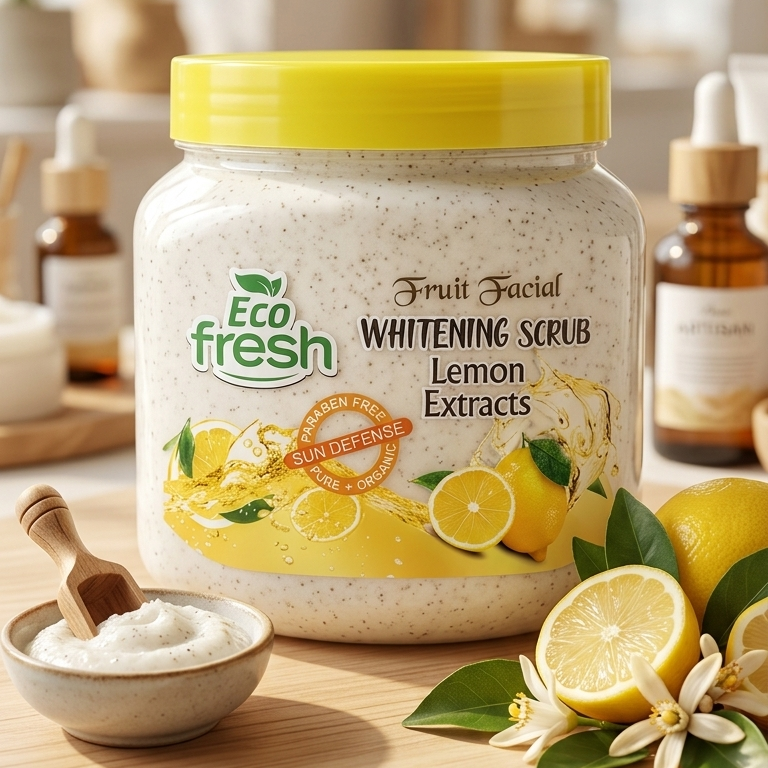 Eco Fresh Cucumber Extracts Fruit Facial Whitening Scrub jar