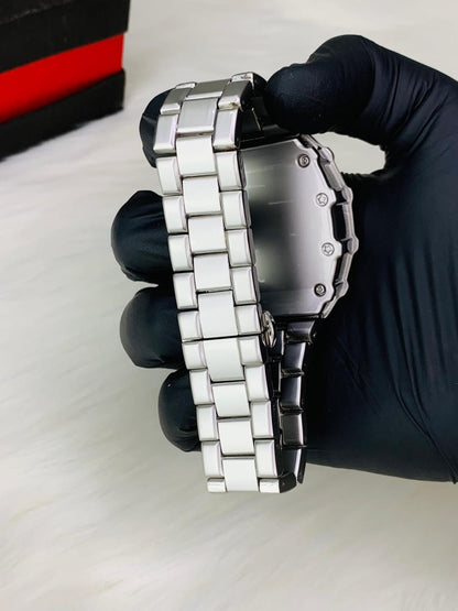 Skeleton Tonneau Watch - Black Carbon Red Bezel Hand