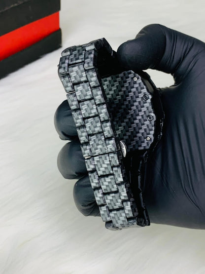 Skeleton Tonneau Watch - Black Carbon in Box