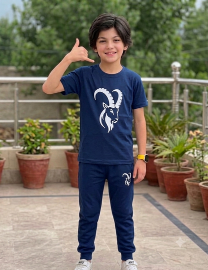Kids Markhor Track Suit Navy Blue Side