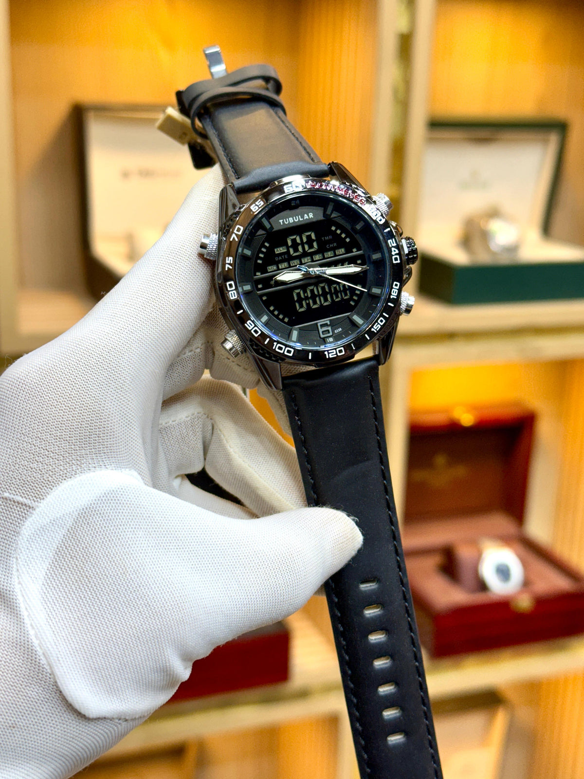 Dual Display Sports Watch - Brown Leather Strap