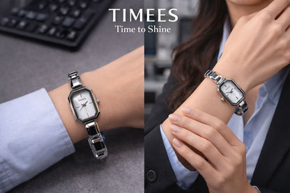Timees Ladies Rose Gold Bracelet Watch - White Dial on Wrist Lifestyle Shot