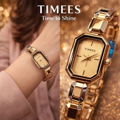Timees Ladies Silver Octagonal Watch - Black Dial on Wrist Lifestyle Shot